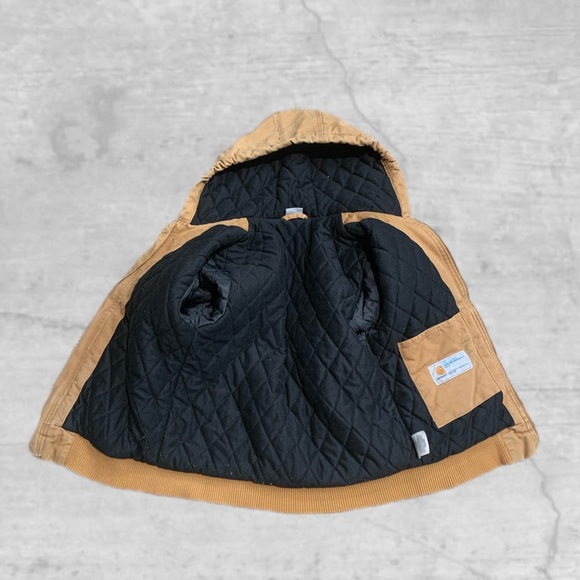 Carhartt Jacket Youth Boys M (10-12) Brown Quilt Lined Duck Canvas Hooded - Picture 2 of 9